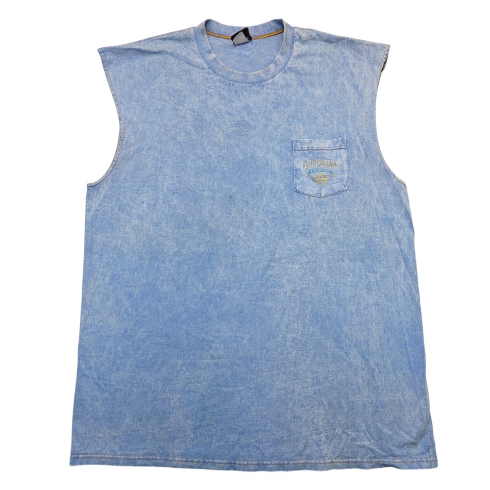 Vintage Harley Davidson Las Vegas Acid Wash Muscle Tee Shirt Blue Mens 2XL USA